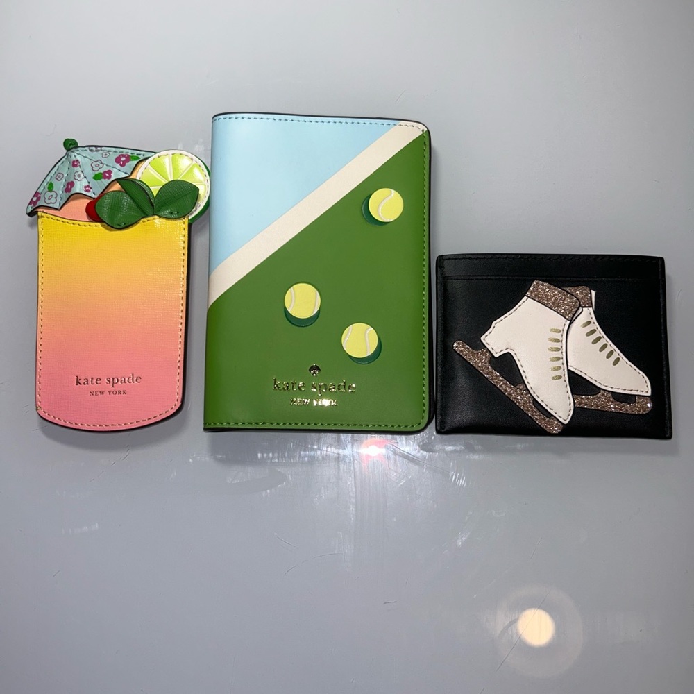 kate spade Green & Light Blue Tennis Ball Passport Wallet